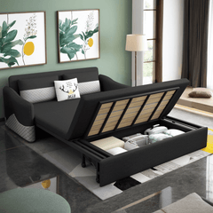 Grey 3 in 1 Pull Out Couch Bed Cotton Linen with Storage Chaise