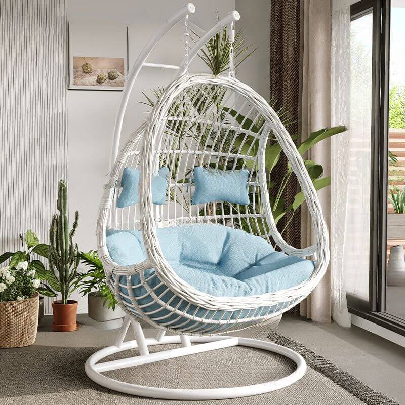 Waterproof tropical porch swing with alloy stand, pads, and chain for outdoor comfort