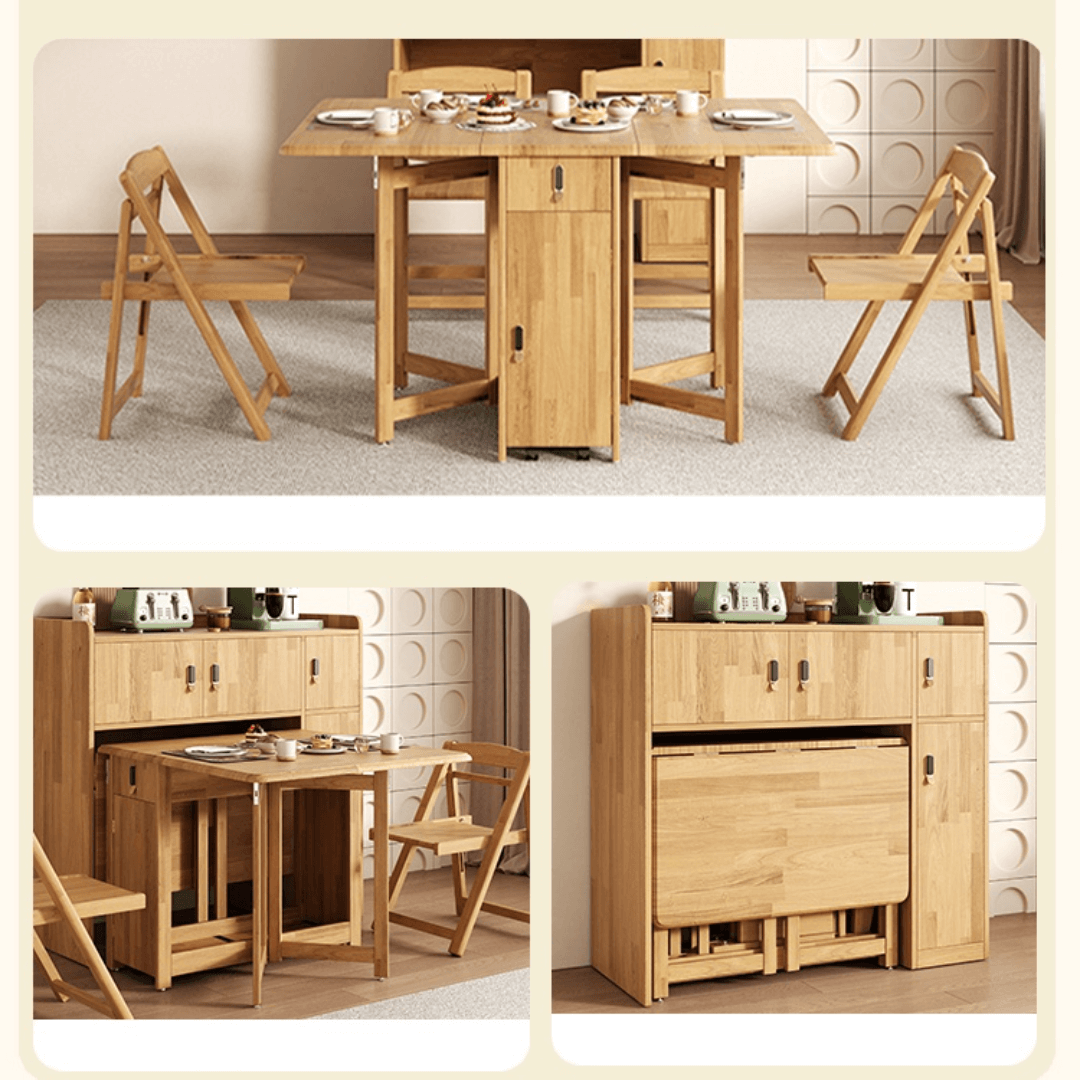 Scandinavian-inspired folding table designed to save space, ideal for family meals and gatherings