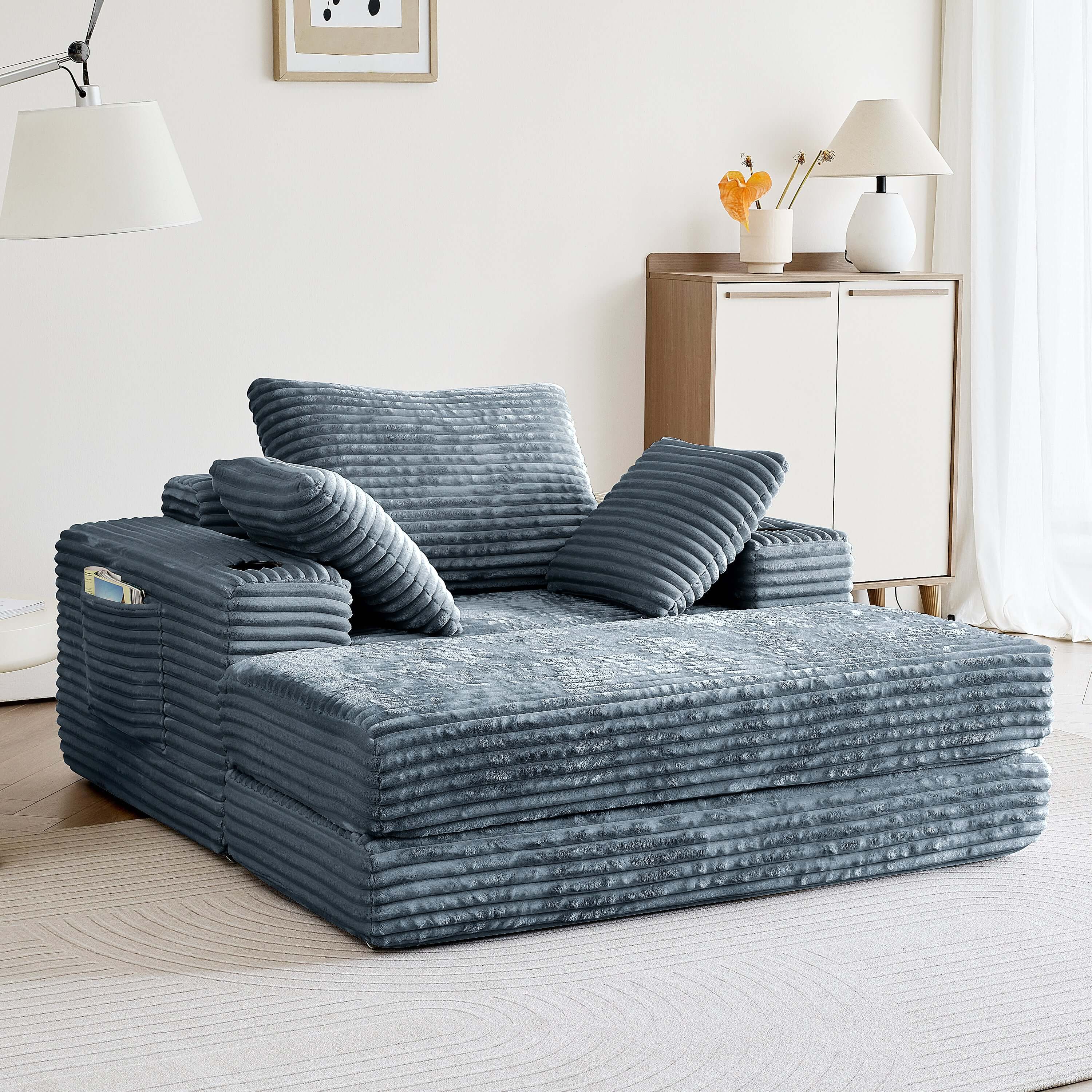 Modern oversize chaise lounge sofa bed measuring 53.5 inches, perfect for stylish living spaces