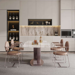 Light Luxury Oval Marble Dining Table for 6 Person Sintered Stone Tabletop