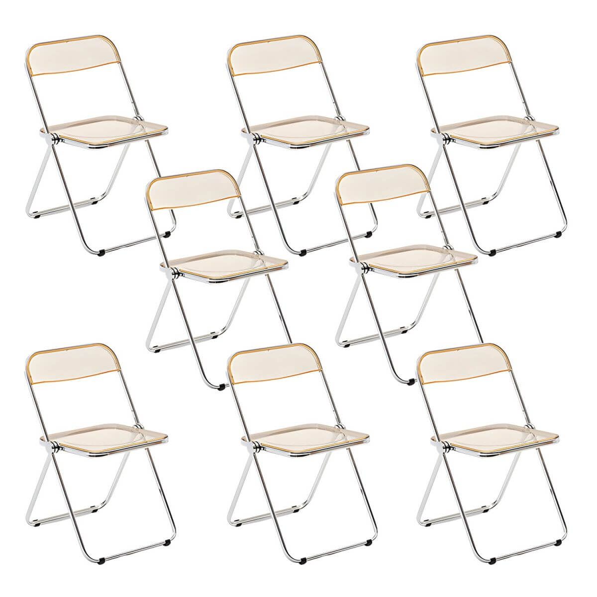 Scandinavian style dining chair with silver metal legs and plastic acrylic seat