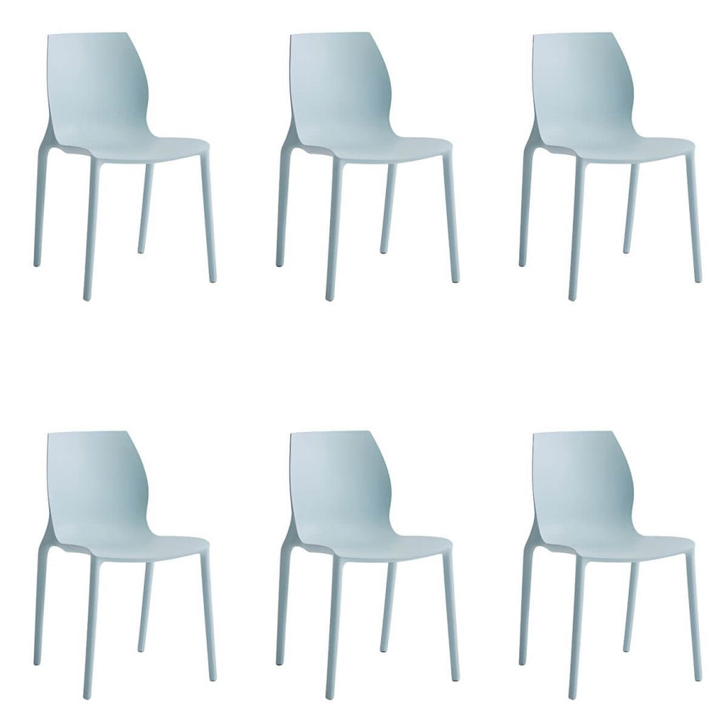 Stackable modern Scandinavian plastic and acrylic chair for kitchen and dining use