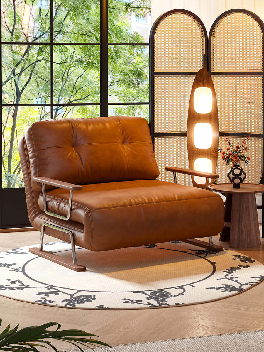 Cocochairs Foldable Sofa Bed in Caramel Eco-Leather – 4-in-1 Convertible Chair, Chaise & Bed