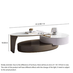 Modern Extendable Coffee Table with Storage Sintered Stone Top & Wood Frame