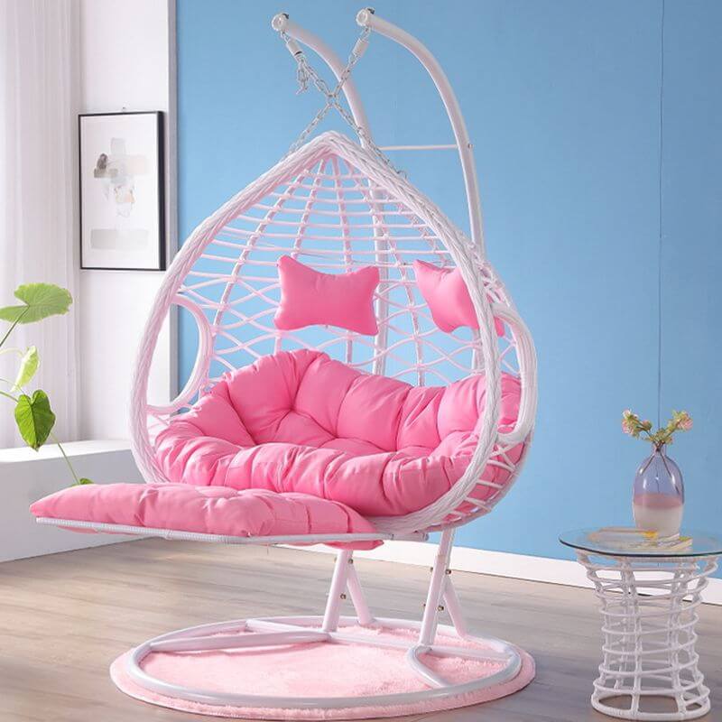 Metal porch swing with cushions, chain, and stand, designed to be heat resistant for outdoor use main product image