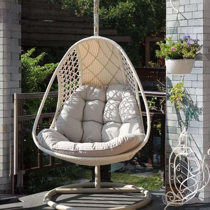 Ivory and dove grey porch swing with alloy stand and comfortable pads