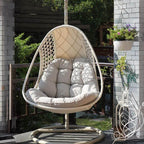 Ivory and dove grey porch swing with alloy stand and comfortable pads