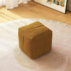 Brown linen pouf ottoman cube design, 15.7 inches wide, perfect footstool for living room