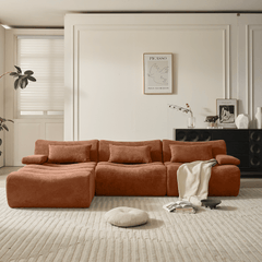 Modern Corduroy Sectional Sofa in Green & Brown