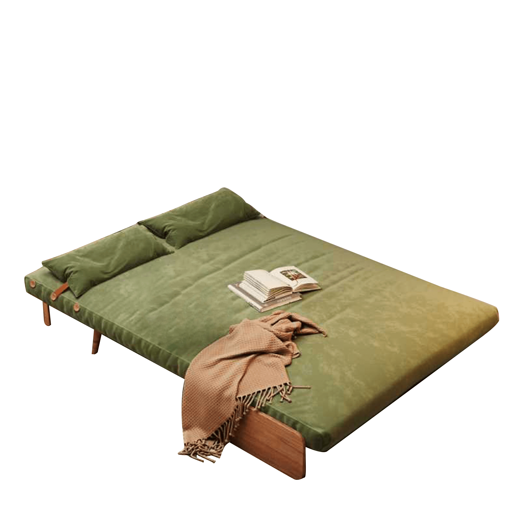 Beige and brown convertible foldable sofa upholstered in tech fabric for versatile living spaces