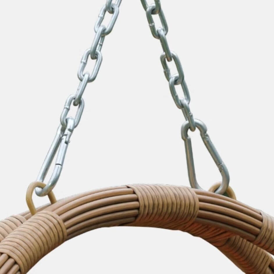 Metal stand porch swing with tropical unfinished color, pads, and chain for two swings