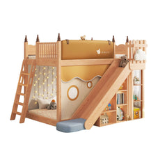 Lit Superposé en Bois Massif pour Enfants avec Toboggan, Stockage et Tente