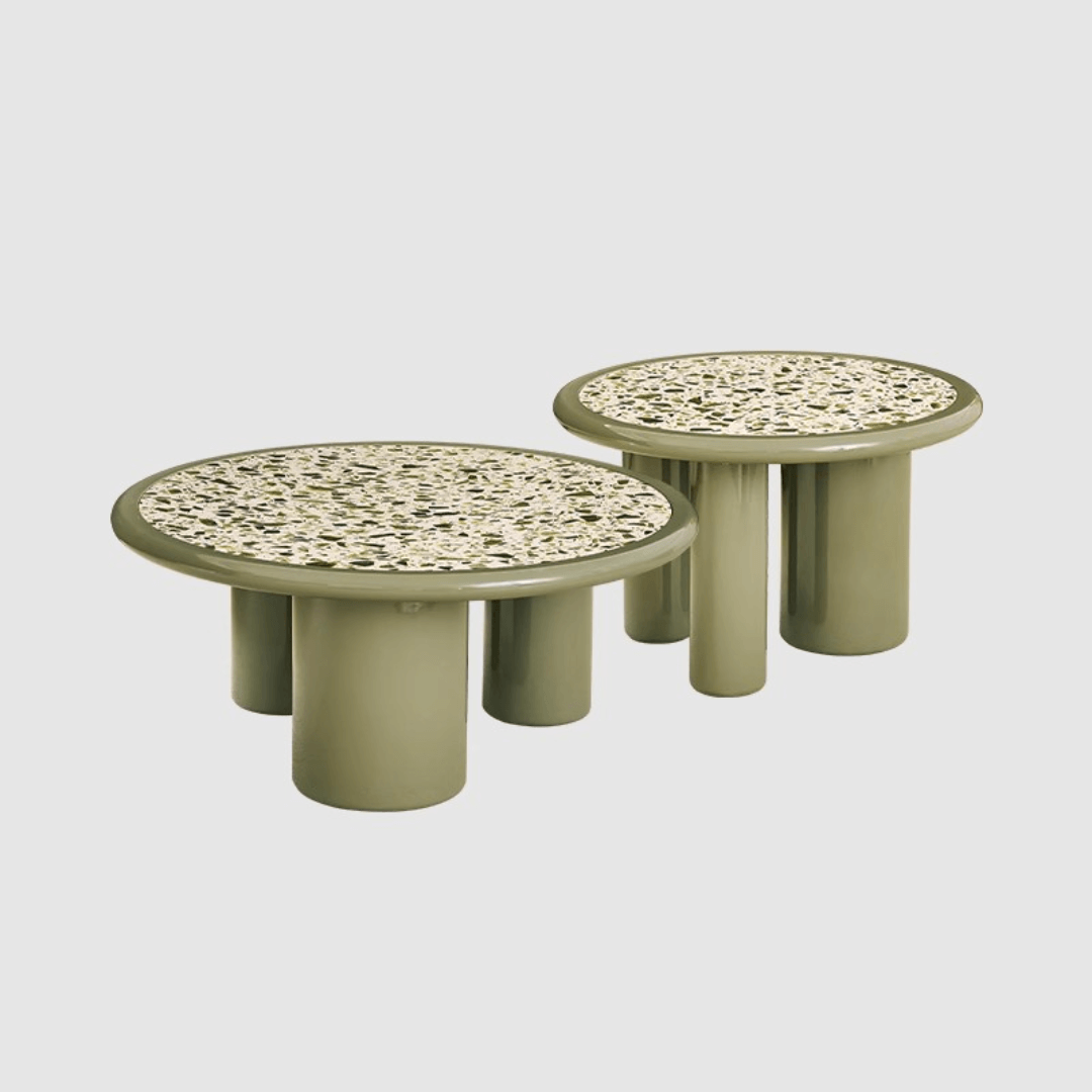 Green terrazzo coffee table set with modern design for stylish living rooms