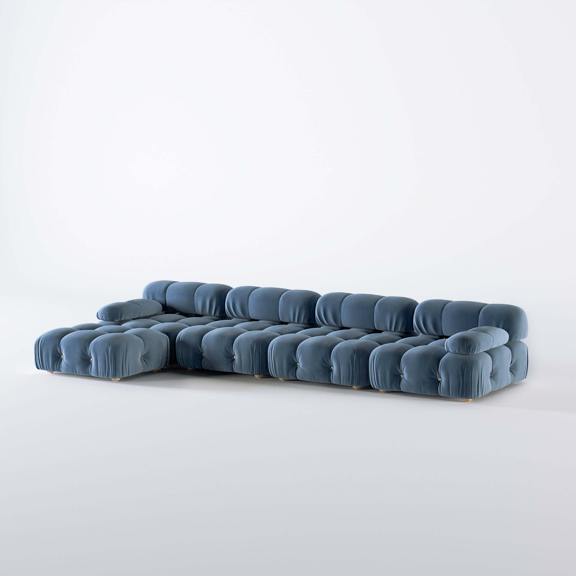 Velvet 4-seater sofa with chaise lounge, perfect for spacious living rooms