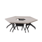 Solid wood multifunctional meeting table with geometric design and movable wheels