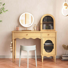 Wooden Makeup Vanity Set with Jewelry Storage & Side Cabinet
