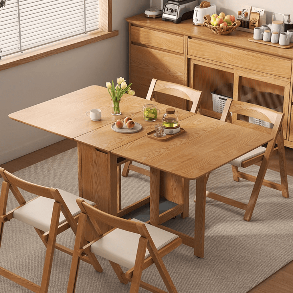 Solid wood folding dining set with chairs, versatile and space-saving furniture for dining rooms