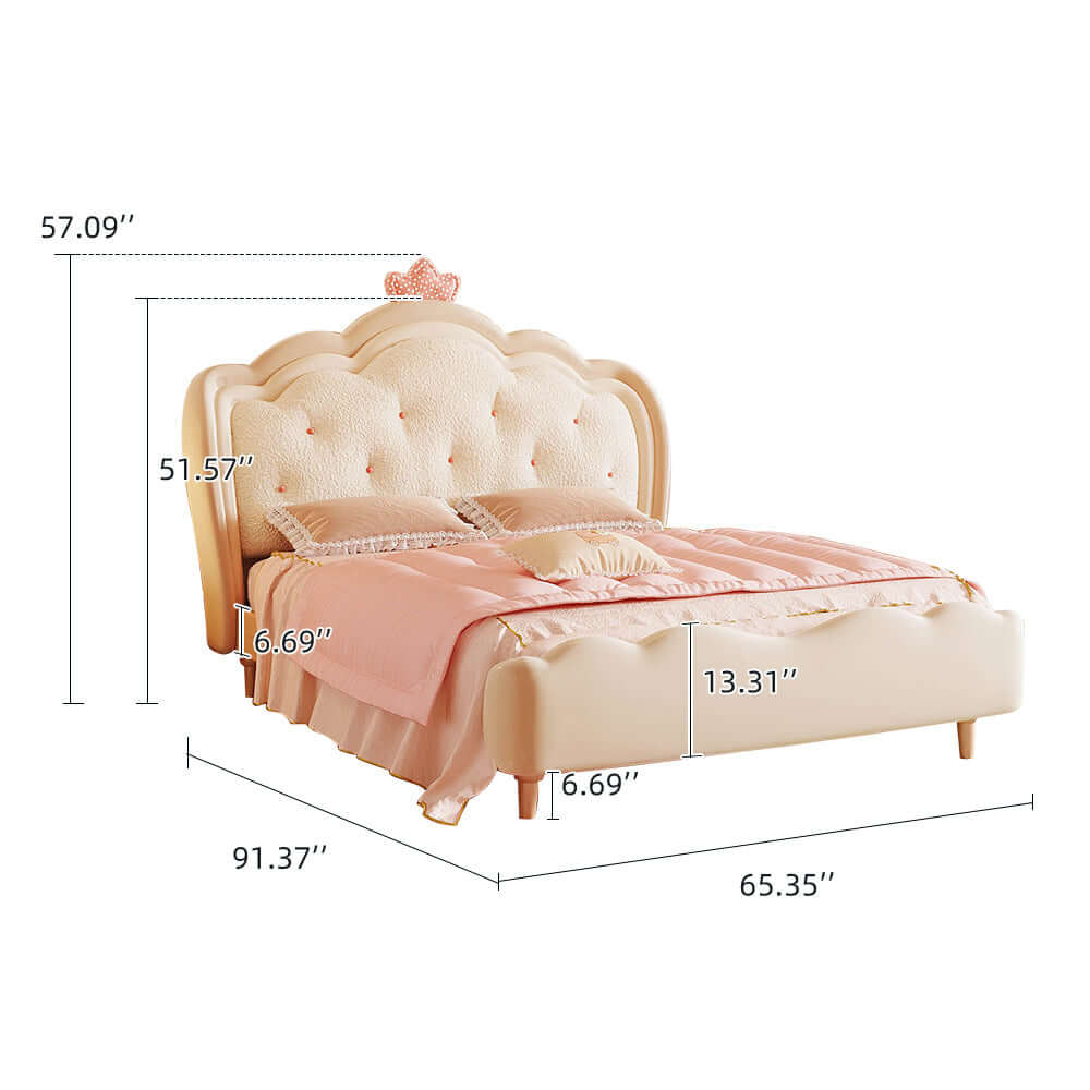 Pink and white wooden princess kids bed with modern cream style design