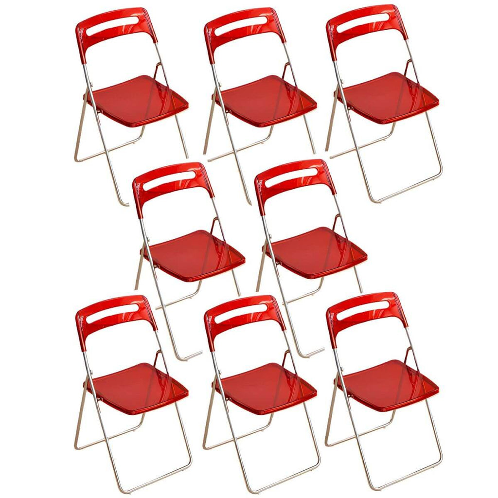 Modern collapsible open back side chair made of plastic and acrylic, ideal for kitchen and dining areas