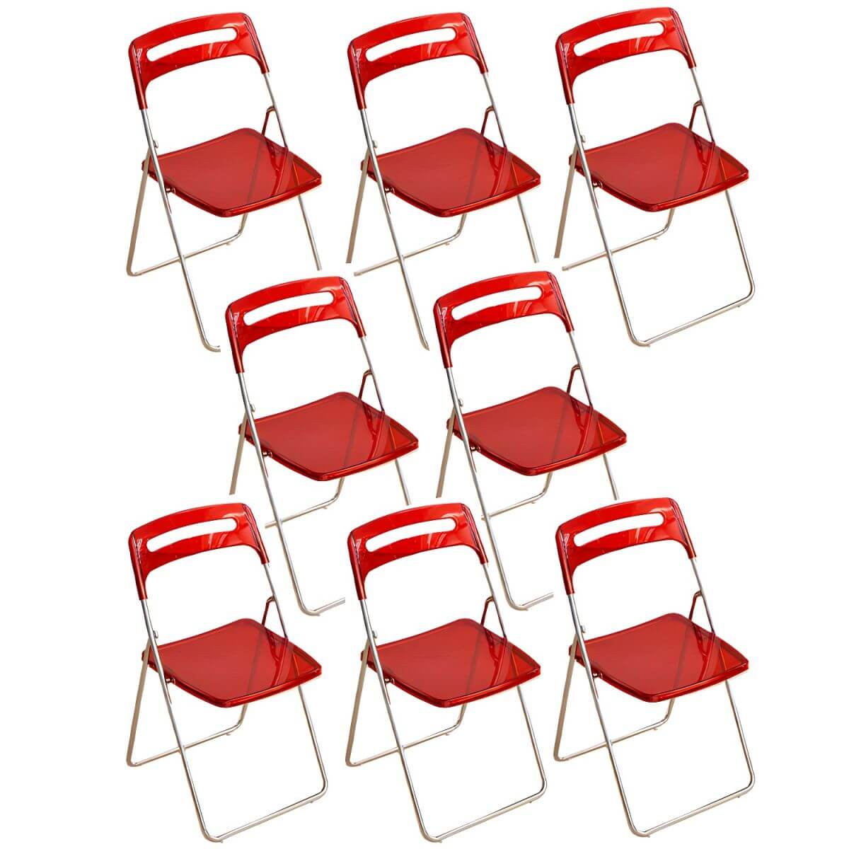 Modern collapsible open back side chair made of plastic and acrylic, ideal for kitchen and dining areas