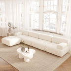 White modern L-shaped modular boucle sectional sofa loveseat with wood legs main product image