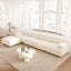 White modern L-shaped modular boucle sectional sofa loveseat with wood legs main product image