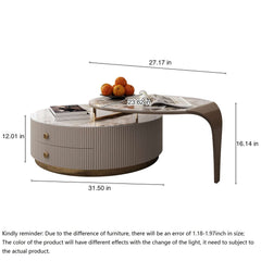 2-Piece Modern Round Coffee Table with 2 Drawers & Metal Legs
