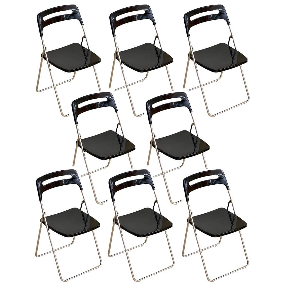 Modern collapsible open back side chair made of plastic and acrylic, ideal for kitchen and dining areas
