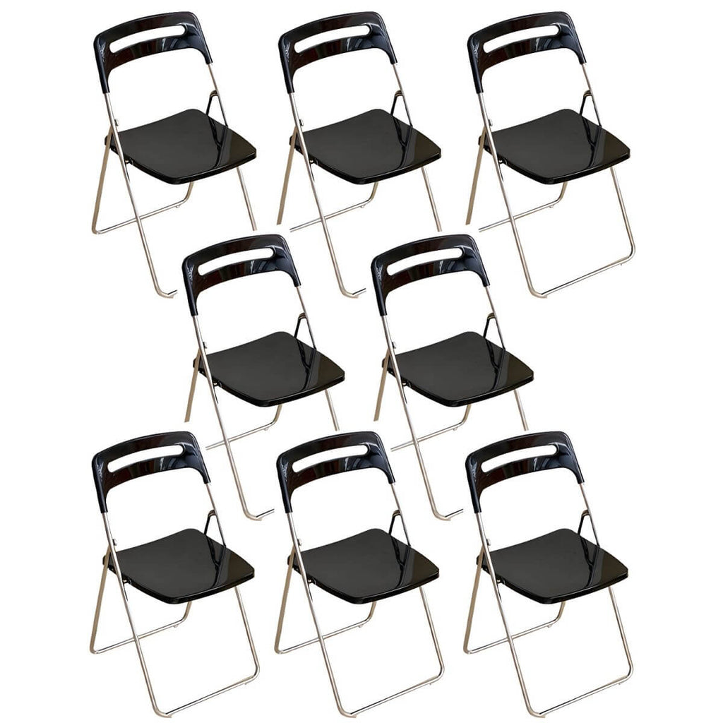 Modern collapsible open back side chair made of plastic and acrylic, ideal for kitchen and dining areas