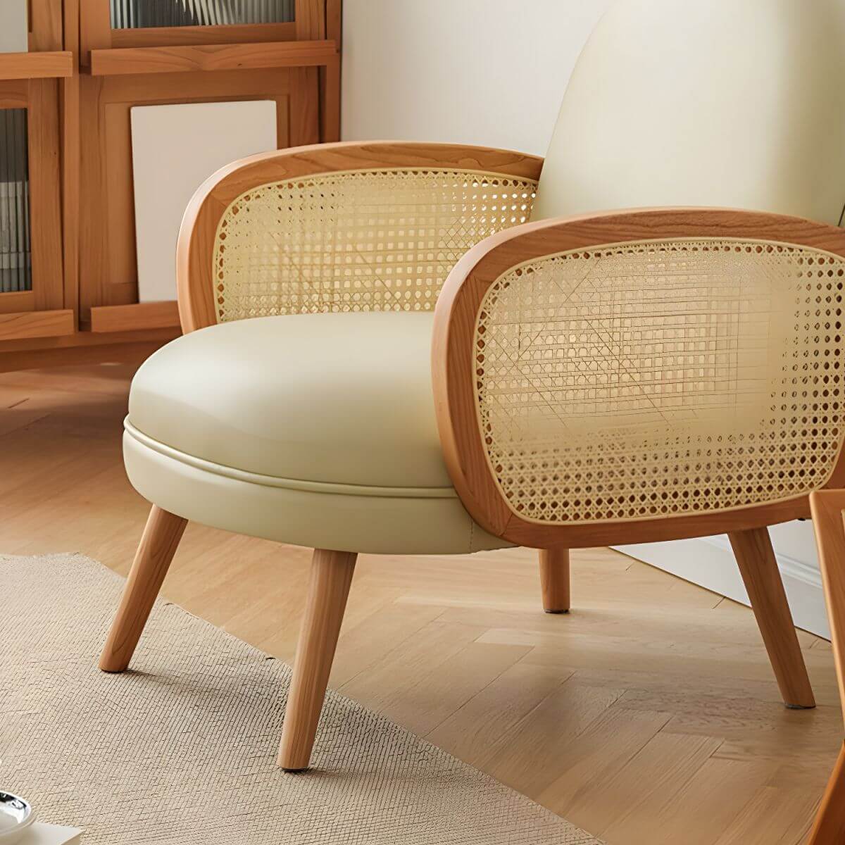 Contemporary wooden sofa with stain-resistant polyester upholstery for living room