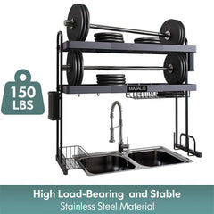 Over Sink Dish Drying Rack Stainless Steel 2 Tier Large Dish Drainer Above Sink Adjustable 27.5" - 34.6"
