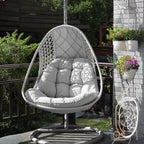 Ivory and dove grey porch swing with alloy stand and comfortable pads