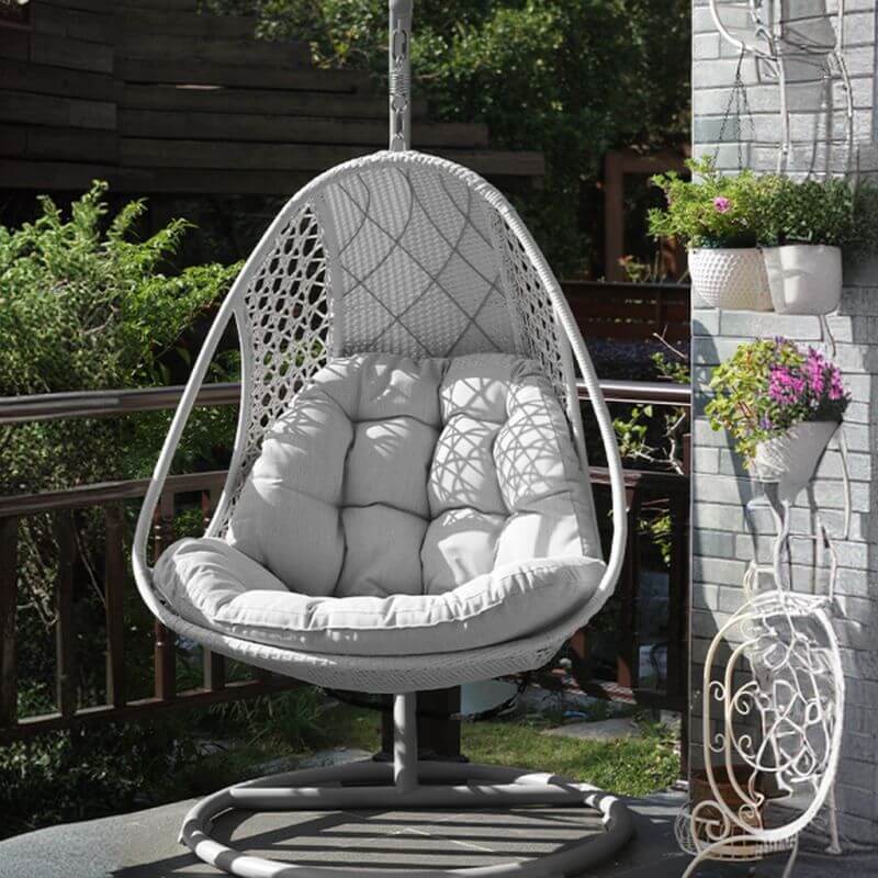 Ivory and dove grey porch swing with alloy stand and comfortable pads