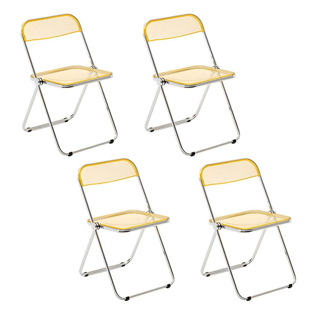 Scandinavian style dining chair with silver metal legs and plastic acrylic seat