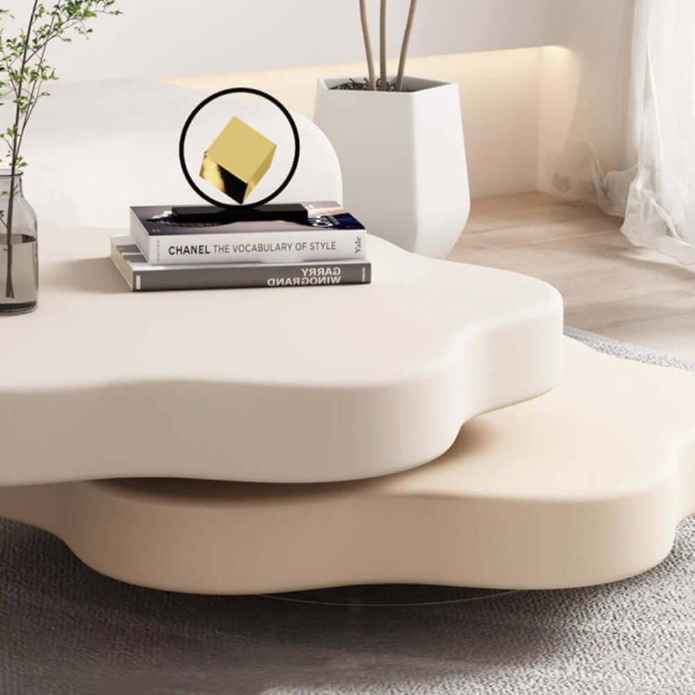 Modern cloud coffee table with rotating shelf, perfect for stylish living room decor