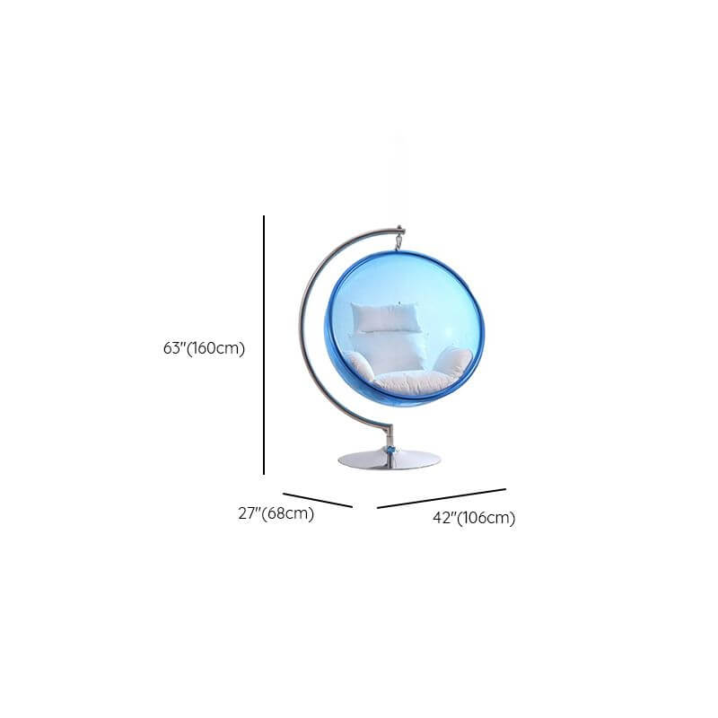 Blue and ruby transparent porch swing with alloy stand, cushions, and chain