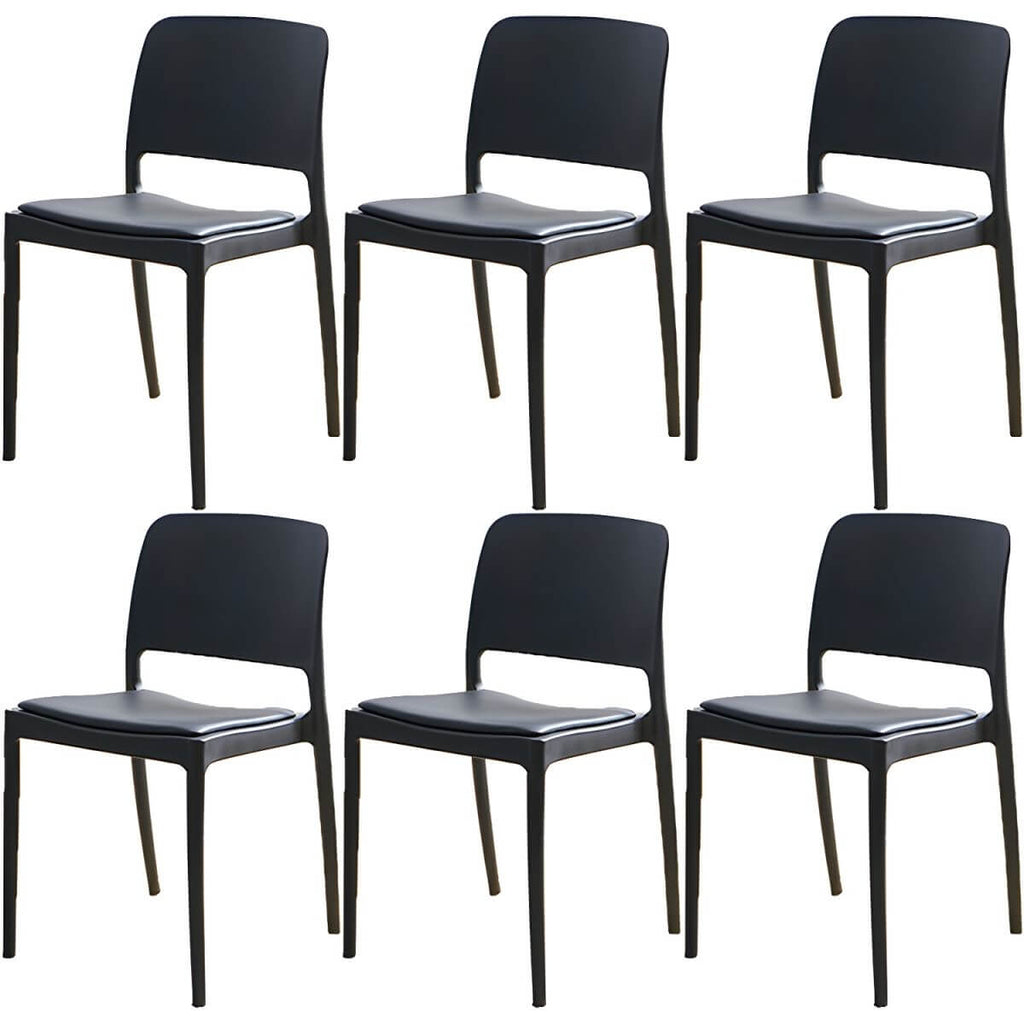 Scandinavian plastic and acrylic dining chair with low backrest and armless design
