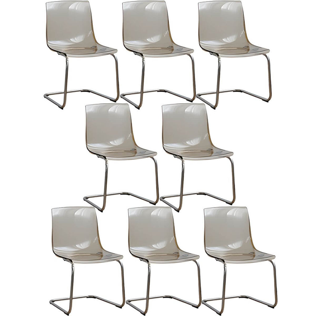 Scandinavian style plastic and acrylic dining side chair with silver legs, non-upholstered design