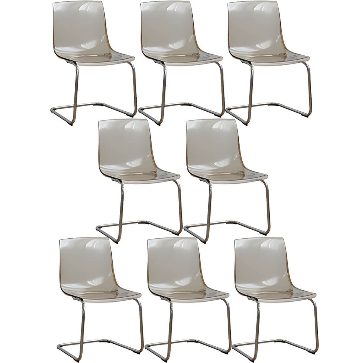 Scandinavian style plastic and acrylic dining side chair with silver legs, non-upholstered design