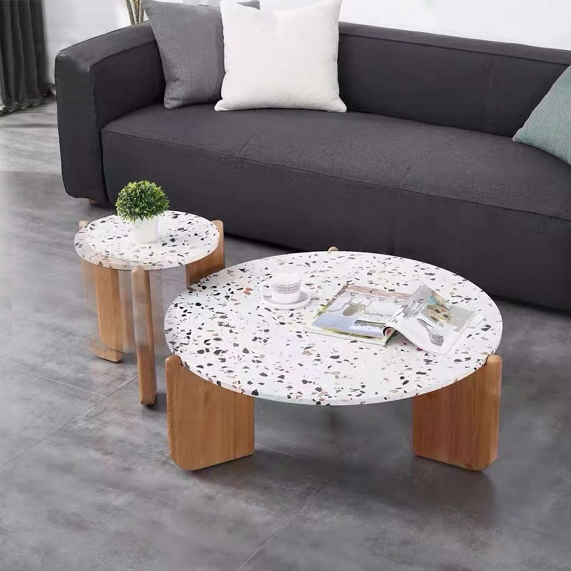 Set of modern terrazzo end tables with creative design, perfect as coffee side tables