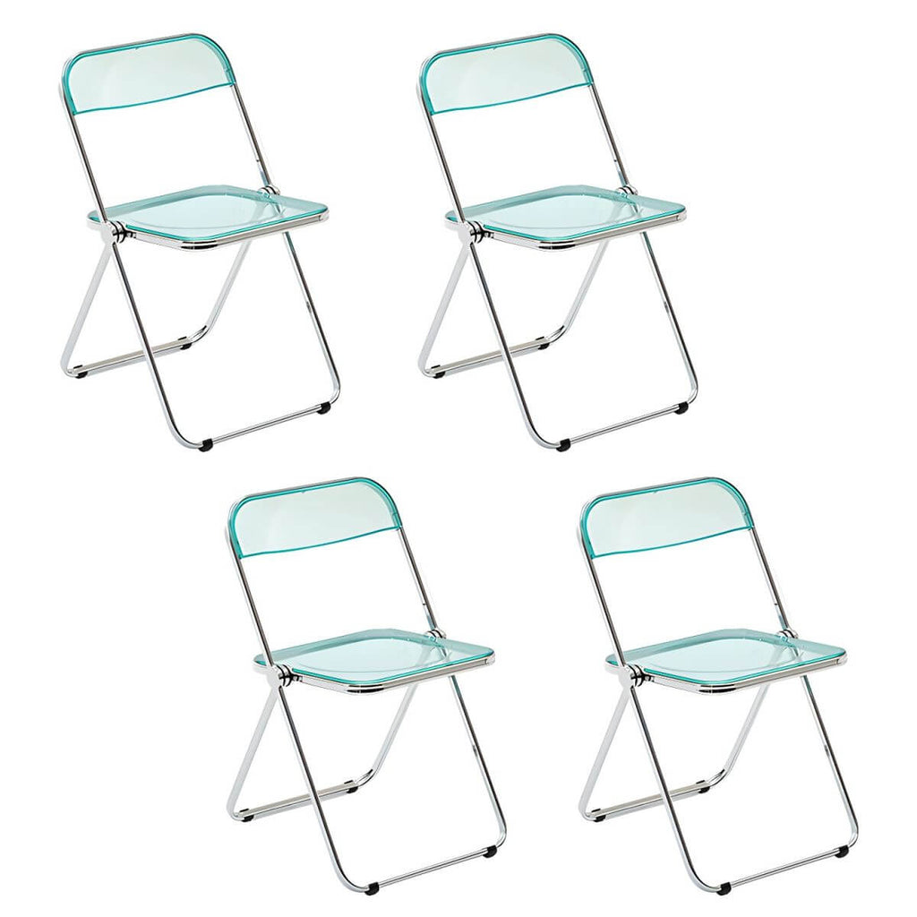 Scandinavian style dining chair with silver metal legs and plastic acrylic seat