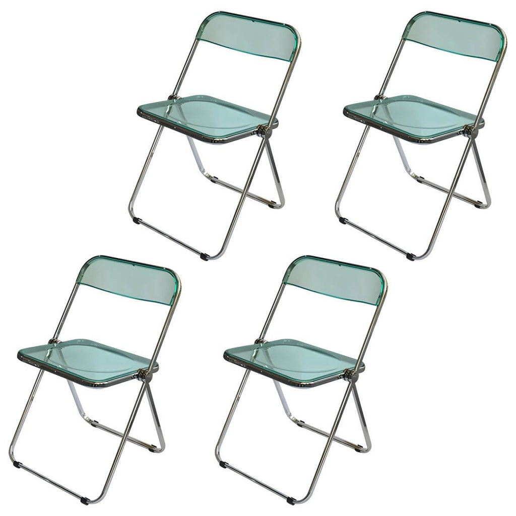 Contemporary acrylic folding armless chair with open back, ideal for dining rooms