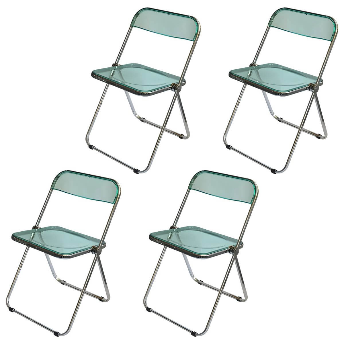 Contemporary acrylic folding armless chair with open back, ideal for dining rooms