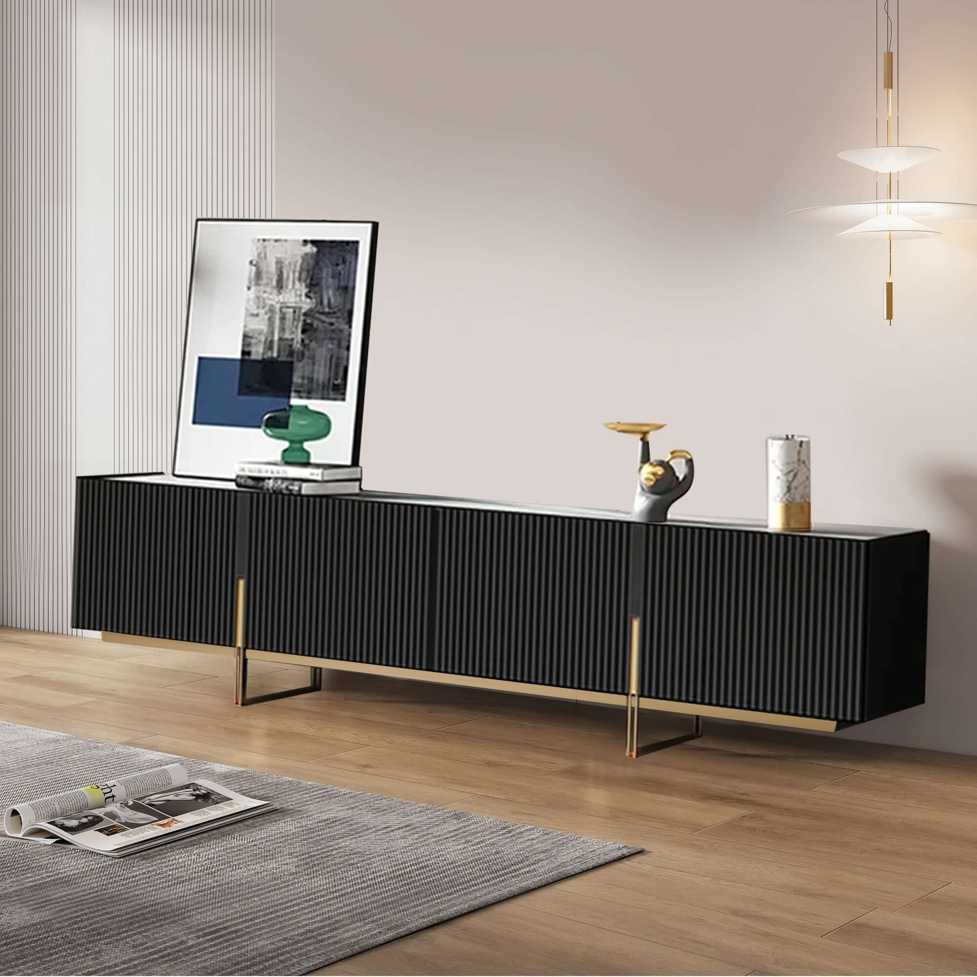 86.6-inch media console TV stand with faux marble top and storage, fits TVs up to 88 inches