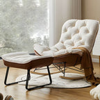 Button-tufted upholstered wooden rocking accent chair with black legs