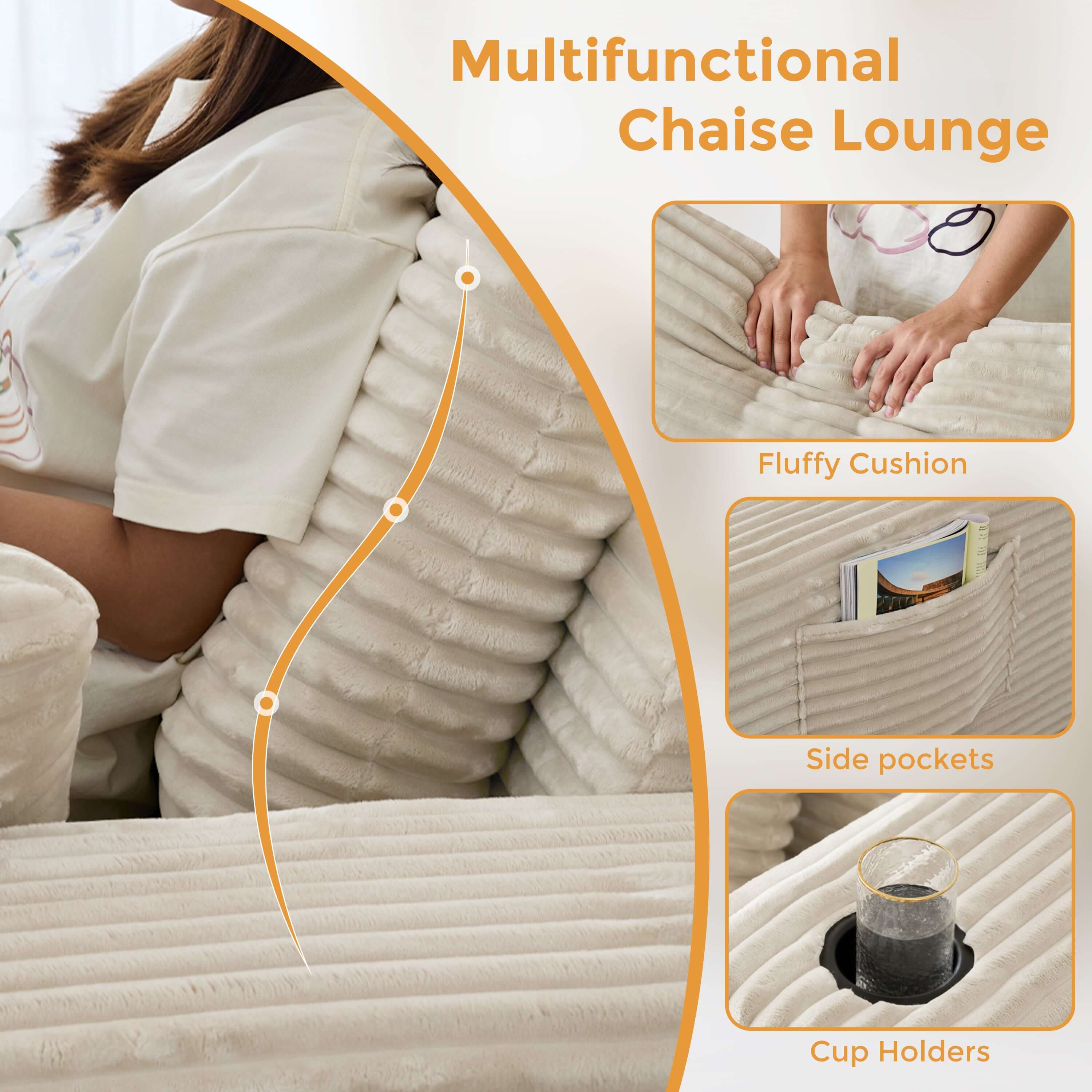 Modern oversize chaise lounge sofa bed measuring 53.5 inches, perfect for stylish living spaces