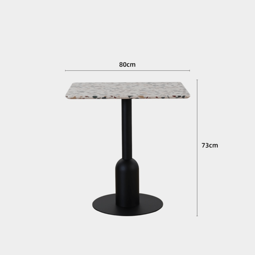 Round terrazzo table ideal for dining or office use with versatile design