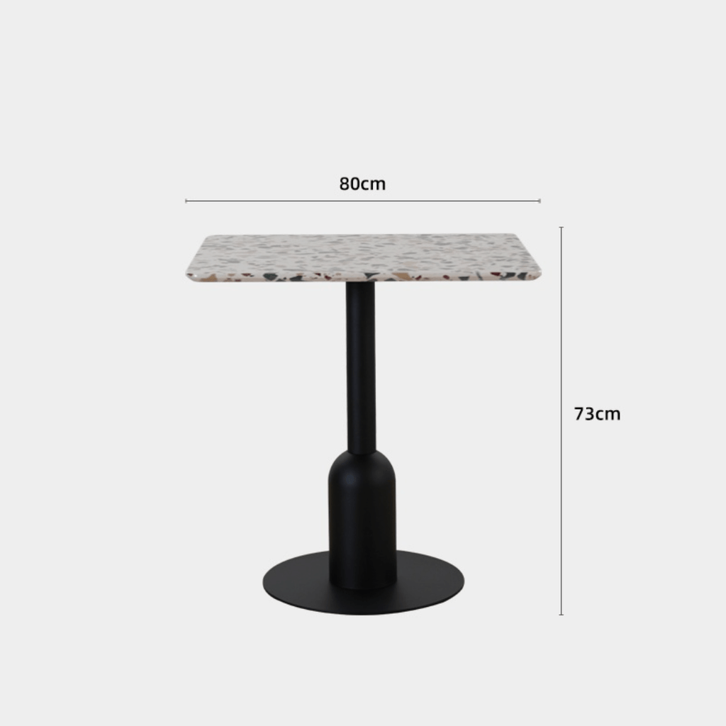 Round terrazzo table ideal for dining or office use with versatile design