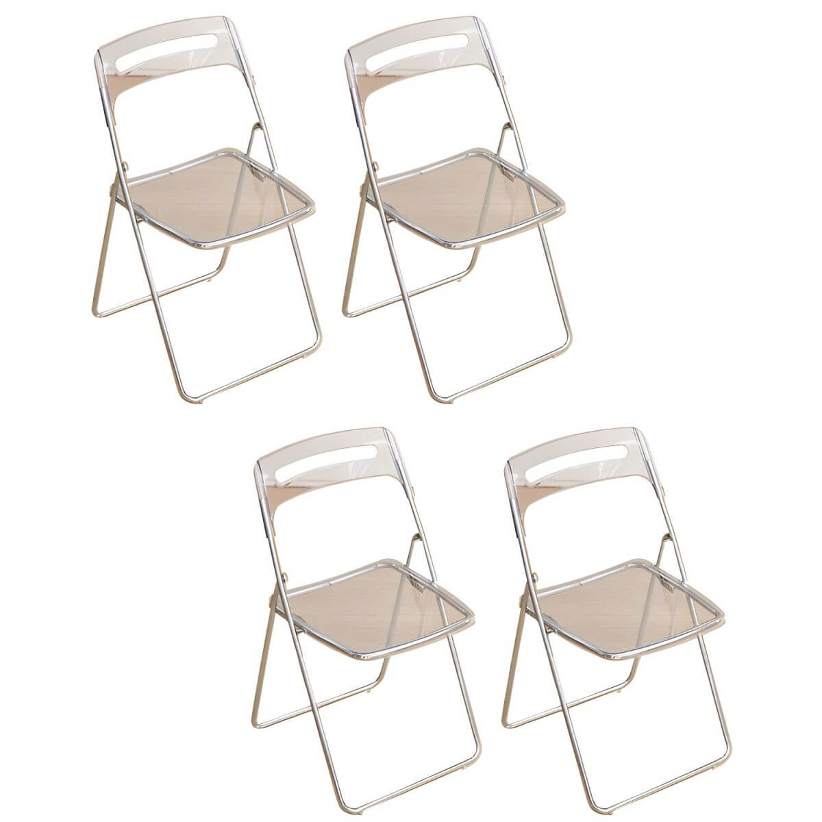Modern collapsible open back side chair made of plastic and acrylic, ideal for kitchen and dining areas